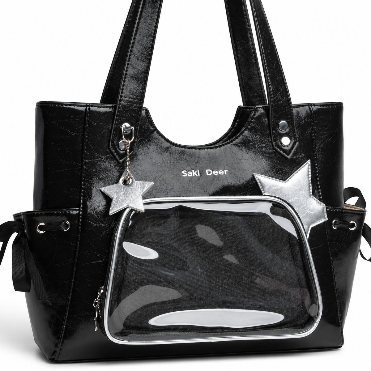 Clear Pocket Tote — Black — detail view