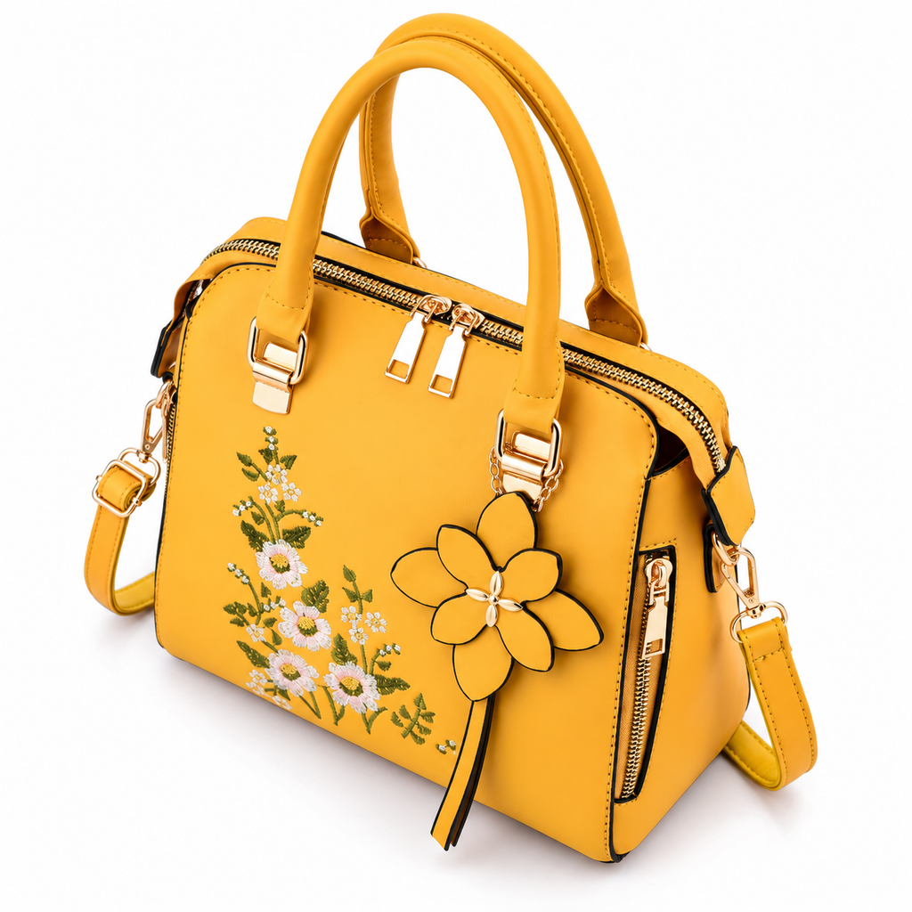Floral Embroidered Bag — elevated top angle